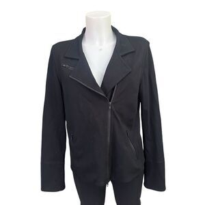 Eileen Fisher Black Ponte Moto Jacket Asymmetric Full Zip Size Medium Stretchy